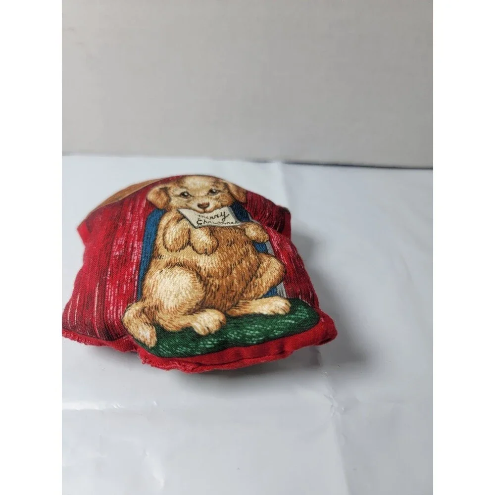 Vintage Christmas Puppy Dog House Mini Plush Pillow Merry Christmas Stuffed...
